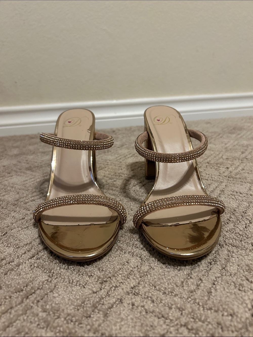 Women's Gold Strappy 3”Block Heels